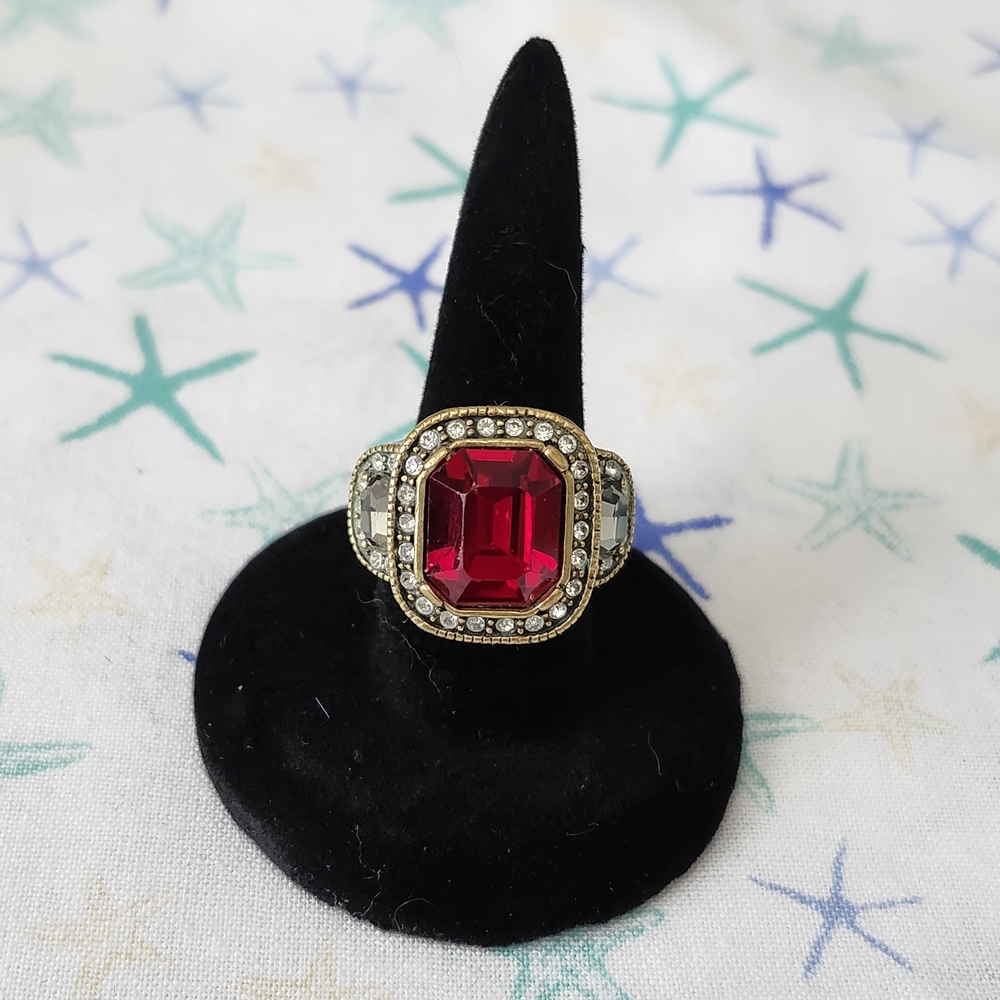 Heidi Daus Gold Ring with Red Gemstone